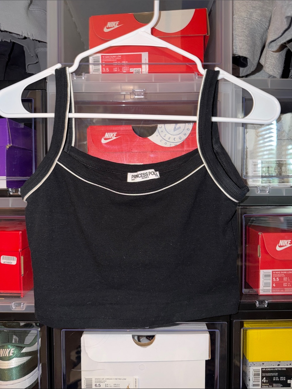 Princess Polly Black Cropped Tank with White Piping